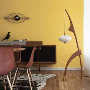 Wabi Sabi Solid Wood Sculptural Floor Lamp with Pleated Silk Pendant Shade FL-B024 3