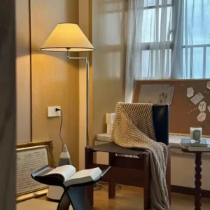 Chrome Adjustable Swing Arm Floor Lamp with Linen Conical Fabric Shade FL-A078 3