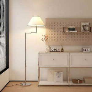 Chrome Adjustable Swing Arm Floor Lamp with Linen Conical Fabric Shade FL-A078 5