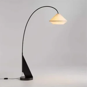 Minimalist Overarching Curved Standing Lamp with Linen farbic shade FL-A080 2