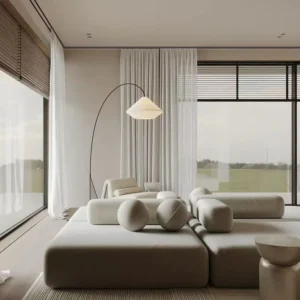 Minimalist Overarching Curved Standing Lamp with Linen farbic shade FL-A080 5