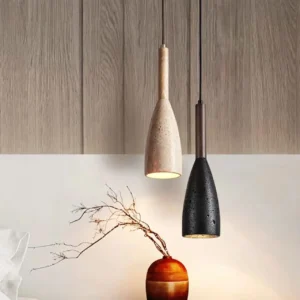Modern Travertine & Wood Pendant Light P3001 2