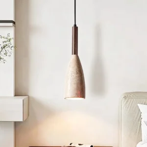 Modern Travertine & Wood Pendant Light P3001 3