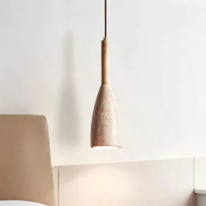 Modern Travertine & Wood Pendant Light P3001 5
