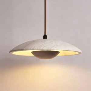 Modern Travertine & Wood Saucer Pendant Light P3006 3
