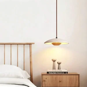 Modern Travertine & Wood Saucer Pendant Light P3006 4