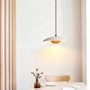 Modern Travertine & Wood Saucer Pendant Light P3006 5