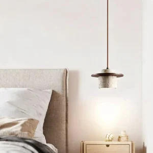 Modern Travertine & Wood Halo Pendant Light P3007 4