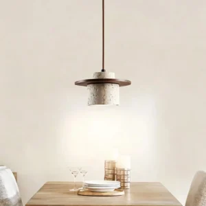 Modern Travertine & Wood Halo Pendant Light P3007 5