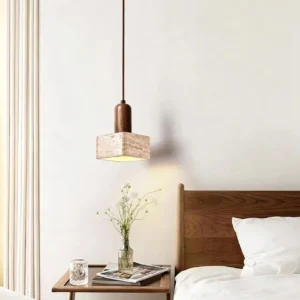 Minimalist Travertine Cube Pendant Light P3009 10