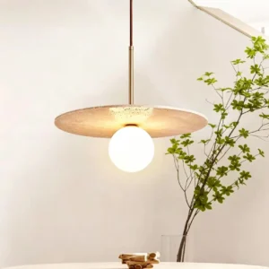 Modern Travertine & Opal Glass Disc Pendant Light P3010 1