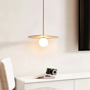 Modern Travertine & Opal Glass Disc Pendant Light P3010 3
