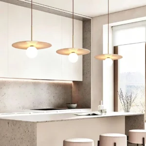 Modern Travertine & Opal Glass Disc Pendant Light P3010 4
