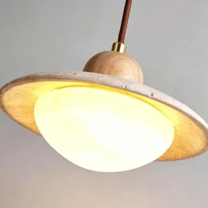 Japandi Travertine & Wood Hanging Lamp P3011 2