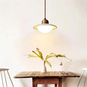 Japandi Travertine & Wood Hanging Lamp P3011 3
