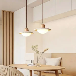 Japandi Travertine & Wood Hanging Lamp P3011 4