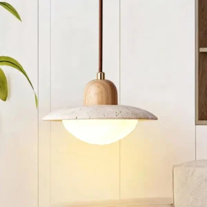 Japandi Travertine & Wood Hanging Lamp P3011 5
