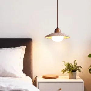 Japandi Travertine & Wood Hanging Lamp P3011 6