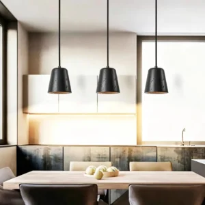 Modern Black Travertine Cone Pendant Light P3012 2