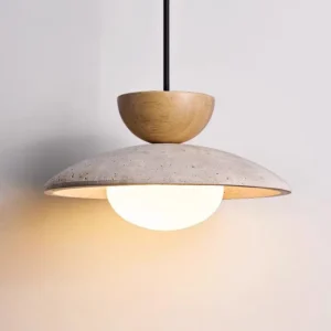 Travertine & Wood Dome Pendant Light P3014 4
