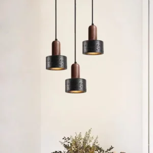 Contemporary Travertine & Wood Pendant Light P3017 1