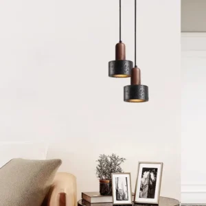 Contemporary Travertine & Wood Pendant Light P3017 2