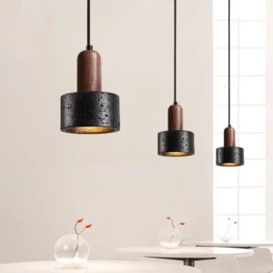 Contemporary Travertine & Wood Pendant Light P3017 3