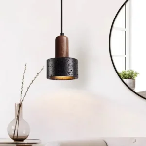 Contemporary Travertine & Wood Pendant Light P3017 4