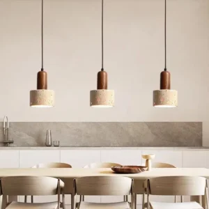 Contemporary Travertine & Wood Pendant Light P3017 6