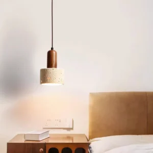 Contemporary Travertine & Wood Pendant Light P3017 7