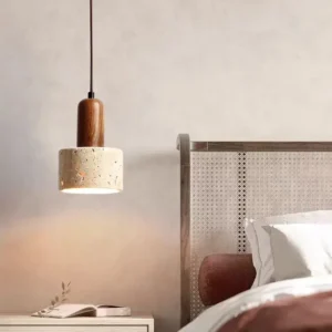 Contemporary Travertine & Wood Pendant Light P3017 8