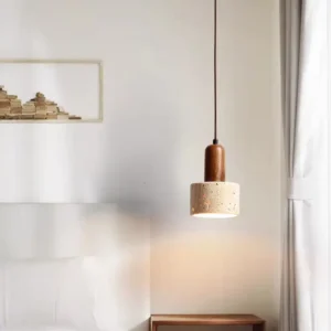 Contemporary Travertine & Wood Pendant Light P3017 9