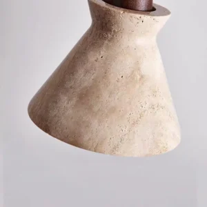 Modern Travertine & Wood Cone Pendant Light P3018 1