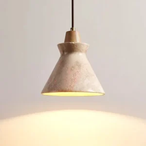 Modern Travertine & Wood Cone Pendant Light P3018 2