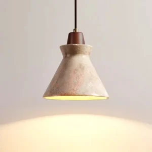 Modern Travertine & Wood Cone Pendant Light P3018 4
