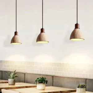 Modern Travertine & Wood Bell Pendant Light P3019 4