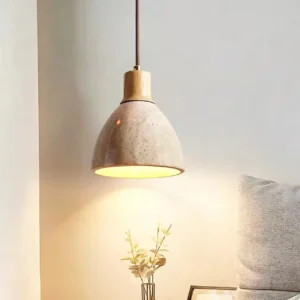 Modern Travertine & Wood Bell Pendant Light P3019 5