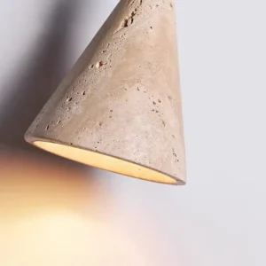 Modern Travertine & Walnut Wood Cone Pendant Light P3025 1