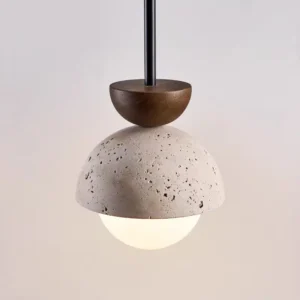 Minimalist Travertine & Wood Globe Pendant Light P3026 3