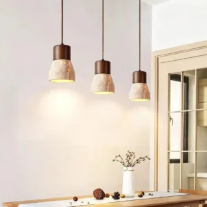 Natural Travertine & Wood Hanging Light P3027 5