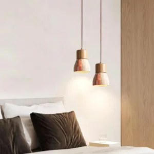 Natural Travertine & Wood Hanging Light P3027 1