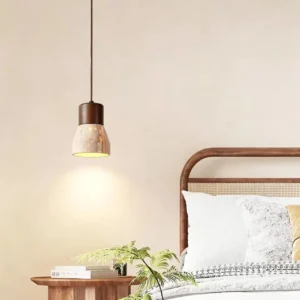 Natural Travertine & Wood Hanging Light P3027 2
