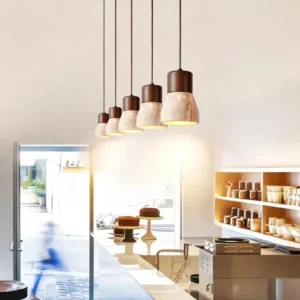 Natural Travertine & Wood Hanging Light P3027 4