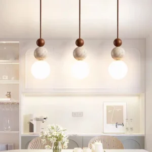 Organic Modern Travertine Wood Ball Pendant Lamp P3028 2