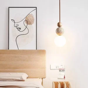 Organic Modern Travertine Wood Ball Pendant Lamp P3028 3
