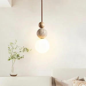 Organic Modern Travertine Wood Ball Pendant Lamp P3028 5