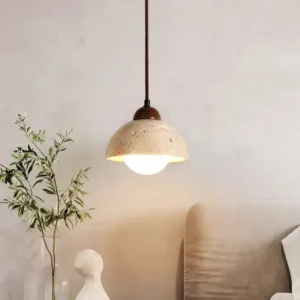 Wabi-Sabi Travertine Dome Pendant Light P3032 1