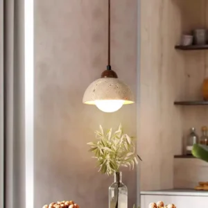 Wabi-Sabi Travertine Dome Pendant Light P3032 2