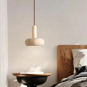 Wabi Sabi Travertine & Wood LED Pendant Light P3037 1