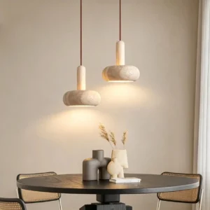 Wabi Sabi Travertine & Wood LED Pendant Light P3037 3